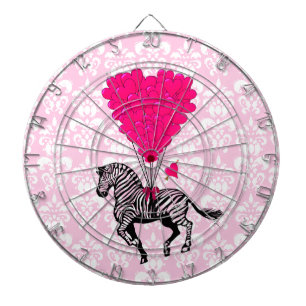 Vintage-Zebra & rosa Herz auf Damast Dartscheibe