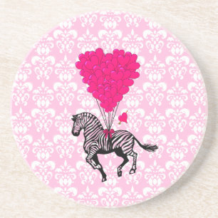 Vintage-Zebra- & rosa Herzballons Getränkeuntersetzer
