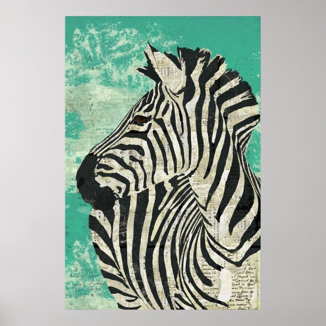 Vintage-Zebra-Türkis-Kunstposter Poster (Vorne)