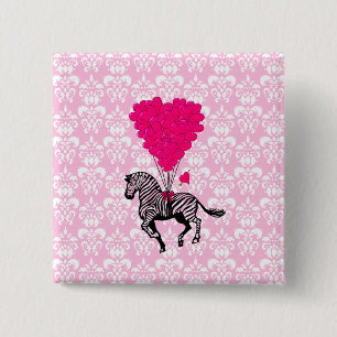 Vintage-Zebra- und rosa Herzballons Button