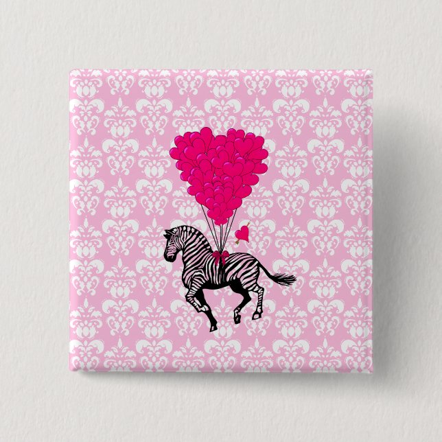 Vintage-Zebra- und rosa Herzballons Button (Vorderseite)