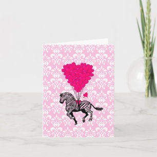 Vintage-Zebra- und rosa Herzballons Feiertagskarte
