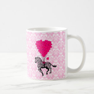 Vintage-Zebra- und rosa Herzballons Tasse