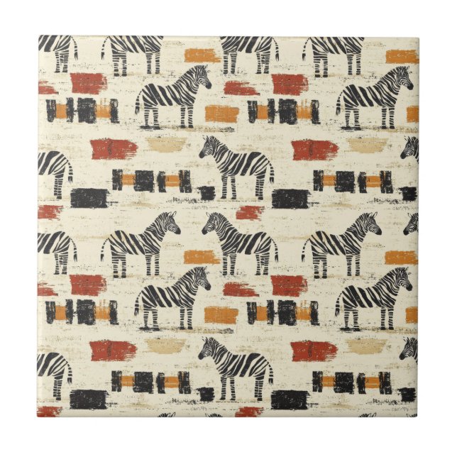 Vintage Zebramuster Rustikales Boho-Safari-Print Fliese (Vorderseite)