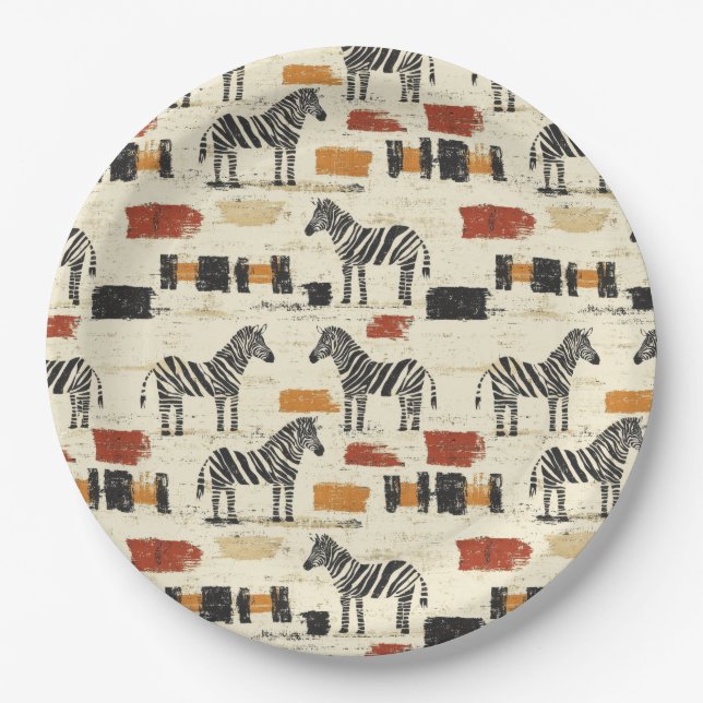 Vintage Zebramuster Rustikales Boho-Safari-Print Pappteller (Vorderseite)