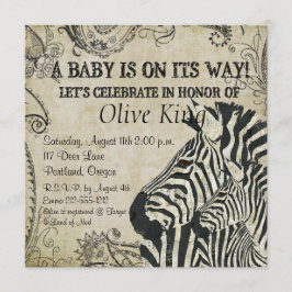 Vintage Zebras-Baby-Duschen-Einladung Einladung