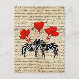 Vintage Zebras und Herz Postkarte