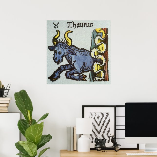 Vintage Zeichen der Zodiaka, antike Taurus Bull Poster (Heimbüro)