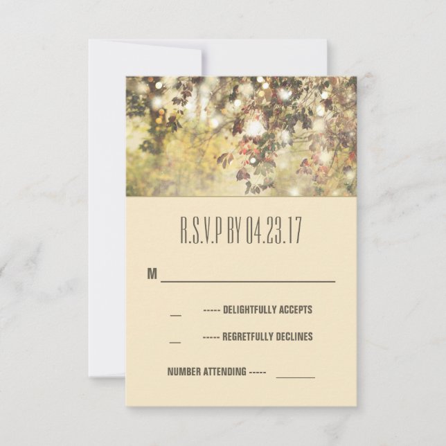 Vintage Zeichenkettenleuchten verzweigen Hochzeits RSVP Karte (Vorderseite)