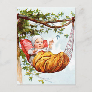 Vintage-Zeichnung: Baby in einer Hängematte Postkarte