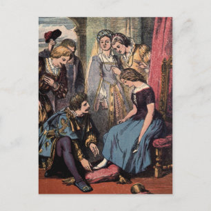 Vintage Zeichnung: Cinderella und der Prinz Postkarte