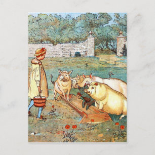 Vintage-Zeichnung: Die Schweine füttern Postkarte