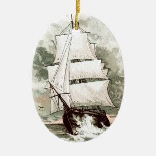 Vintage Zeichnung: Dreimastschiff Keramikornament