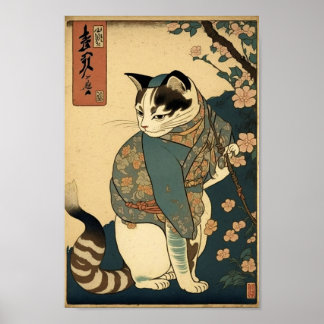 Vintage Zeichnung einer Katze im Kuniyoshi-Stil Poster