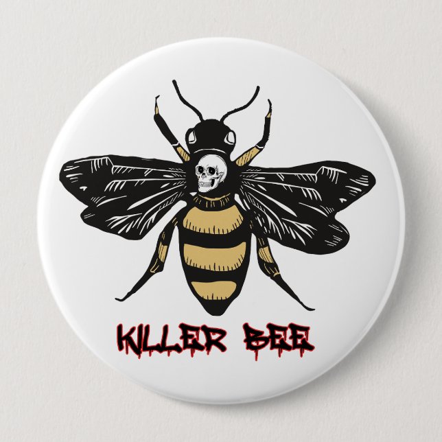 Vintage Zeichnung einer Killerbiene Button (Vorderseite)