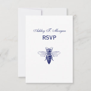 Vintage-Zeichnung einer Königinbiene in Blau RSVP Karte