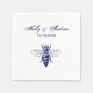 Vintage-Zeichnung einer Königinbiene in Blau Serviette