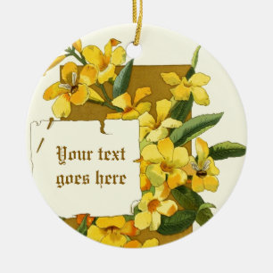 Vintage-Zeichnung eines gelben Jasmin-Ornaments Keramik Ornament