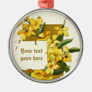 Vintage-Zeichnung eines gelben Jasmin-Ornaments Silbernes Ornament