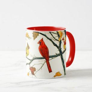 Vintage Zeichnung, Kardinale auf einem Herbstzweig Tasse
