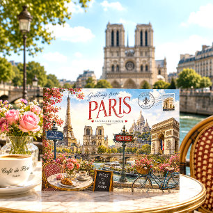 Vintage-Zeichnung Paris Eiffelturm Frankreich Urla Feiertagspostkarte