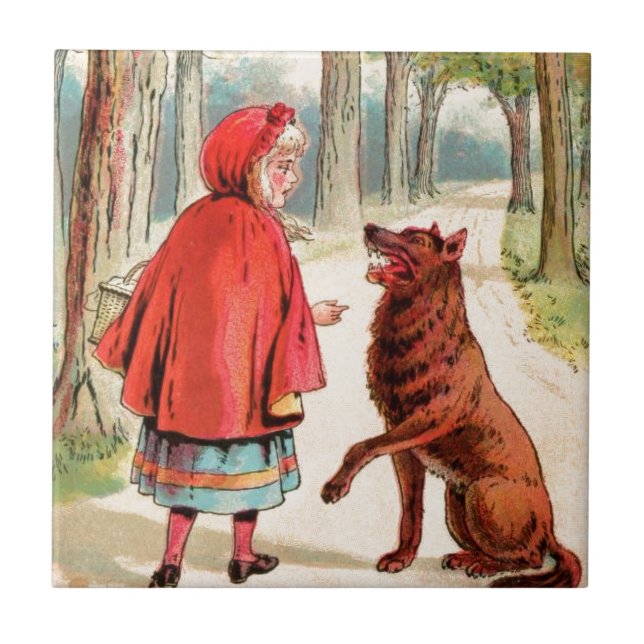 Vintage Zeichnung: Rotkäppchen und der Wolf Fliese (Vorderseite)