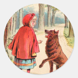 Vintage-Zeichnung: Rotkäppchen und der Wolf Runder Aufkleber
