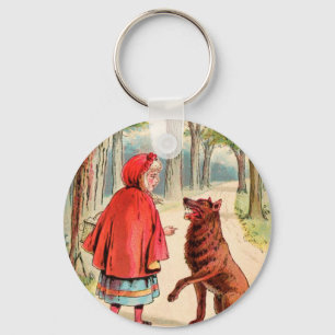 Vintage Zeichnung: Rotkäppchen und der Wolf Schlüsselanhänger