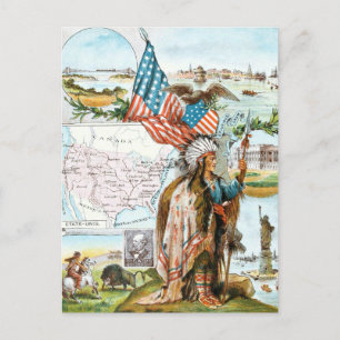 Vintage Zeichnung: USA Collage Postkarte