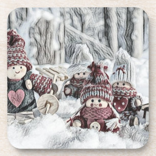 Vintage-Zeichnung von Gnome im Schnee Getränkeuntersetzer