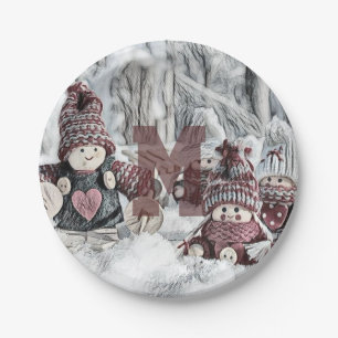 Vintage-Zeichnung von Gnome im Schnee Pappteller