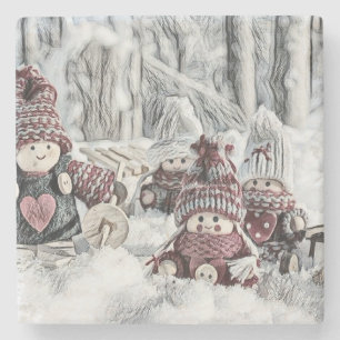 Vintage-Zeichnung von Gnome im Schnee Steinuntersetzer