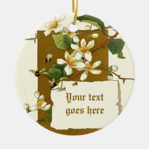 Vintage-Zeichnung von weißen Blumen-Ornament Keramikornament
