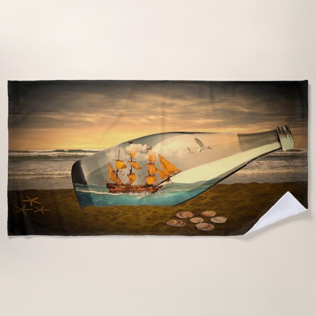 Vintage Zeit am Flaschenstand Strandtuch (Vorderseite)