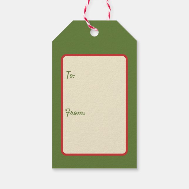 Vintage, zeitgenössische grüne Weihnachtscreme Geschenkanhänger (Rückseite)