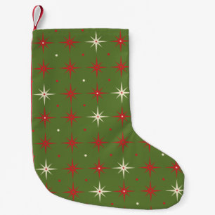 Vintage Zeitgenössischer Grüner Weihnachtsstern & Kleiner Weihnachtsstrumpf