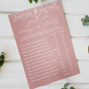Vintage Zeitlos Rosa Babyparty Mommy Daddy Spiel Flyer