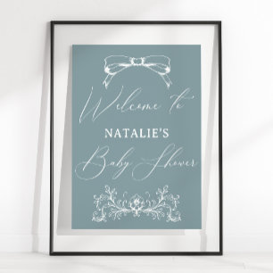 Vintage Zeitloses Florales Blaues Babyparty-Schild Poster