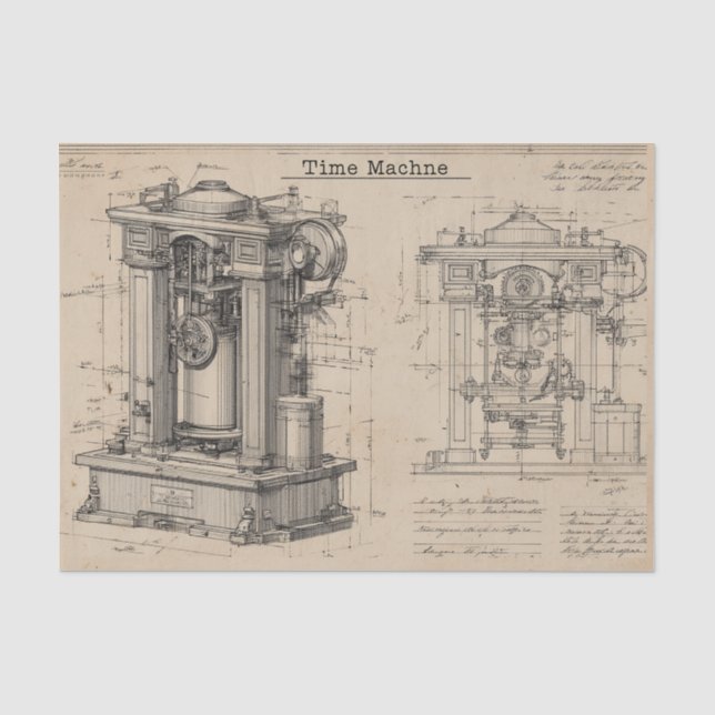Vintage Zeitmaschine Blaupause Seidenpapier (Vorderseite)