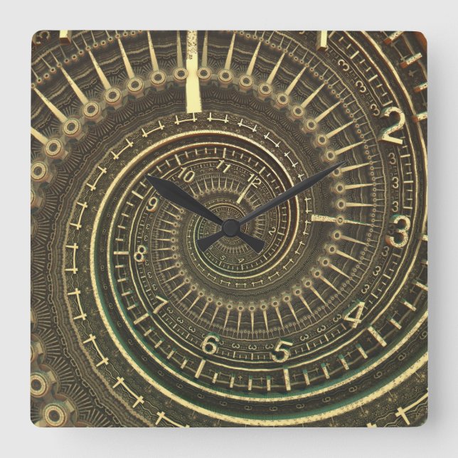 Vintage Zeitmaschine Quadratische Wanduhr (Vorderseite)