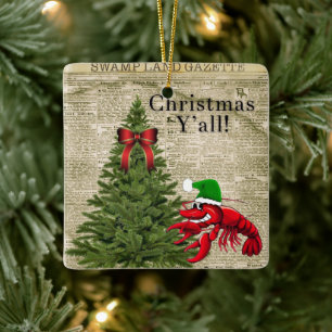 Vintage Zeitung Crawfish Weihnachten Keramikornament