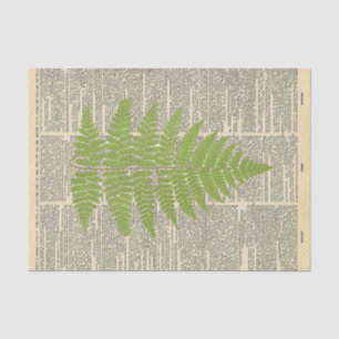 Vintage Zeitung mit Dekoupage aus grünem Leaf Seidenpapier