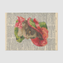 Vintage Zeitung mit Katze mit Hut Decoupage