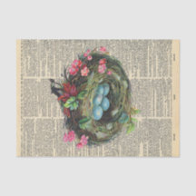 Vintage Zeitung mit Vogelnest-Dekupage