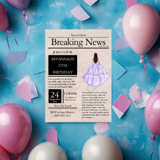 Vintage Zeitung Quinceañera Lilac Lila Einladung