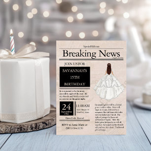 Vintage Zeitung Quinceañera Silver White Einladung