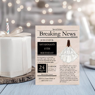 Vintage Zeitung Quinceañera Silver White Einladung