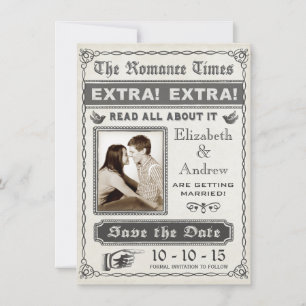 Vintage Zeitung Save the Date Einladung