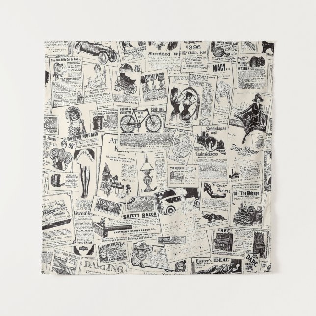 Vintage Zeitung Wandteppich (Vorderseite)