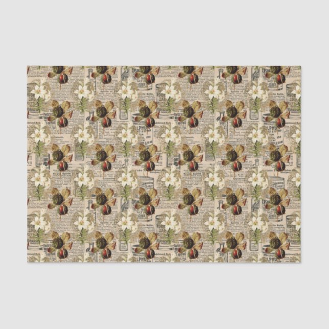 Vintage Zeitungen und Berries Seidenpapier (Vorderseite)